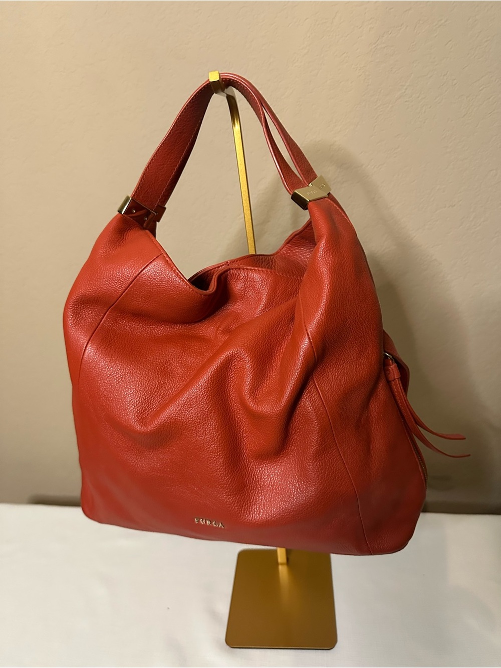 Furla Red Leather Hobo Shoulder Bag